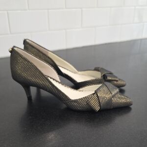 Nordstrom 1901 Barrett Bow Kitten Pumps In Black and Gold